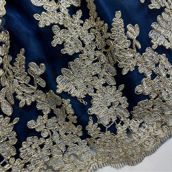 Chasing Fireflies navy gold lace formal dress - Picture 3 of 9